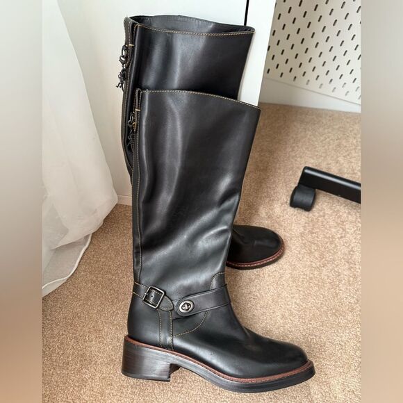 Coach Sutton Black Leather Riding Boots, Size 8.5, No Box, Minor Scratches, $350 - Picture 1 of 15